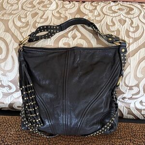 Botkier Trigger Stud Hobo Bag – Black Leather – Studded Tassel Shoulder Bag